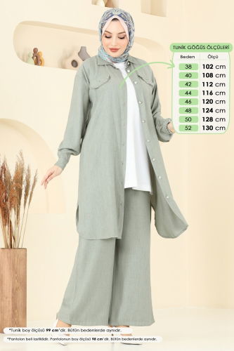 moda selvim Aksesuar Cepli Tesettür Takım 318HBS856 Çağla - Thumbnail