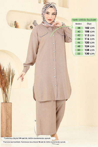 moda selvim Aksesuar Cepli Tesettür Takım 318HBS856 Koyu Vizyon - Thumbnail