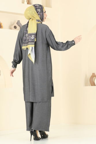 moda selvim Aksesuar Cepli Tesettür Takım 318HBS856 Siyah - Thumbnail