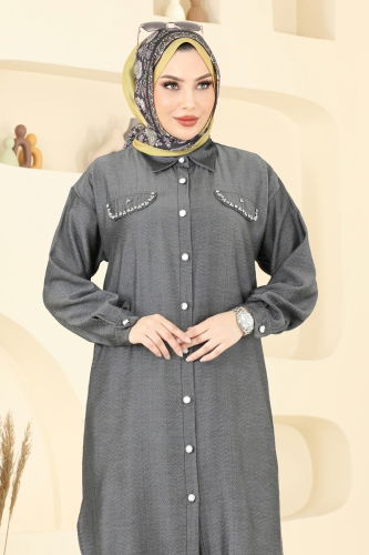 moda selvim Aksesuar Cepli Tesettür Takım 318HBS856 Siyah - Thumbnail