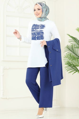 moda selvim Aksesuar Cepli Üçlü Takım 2676SL432 İndigo - Thumbnail