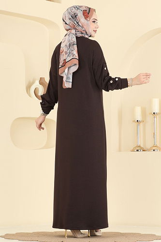 moda selvim Aksesuar Çıtçıtlı Modal Elbise 2446ANT466 Kahve - Thumbnail