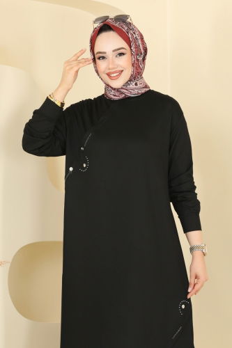 moda selvim Aksesuar Detay Tesettür Tunik 2701AYD574 Siyah - Thumbnail