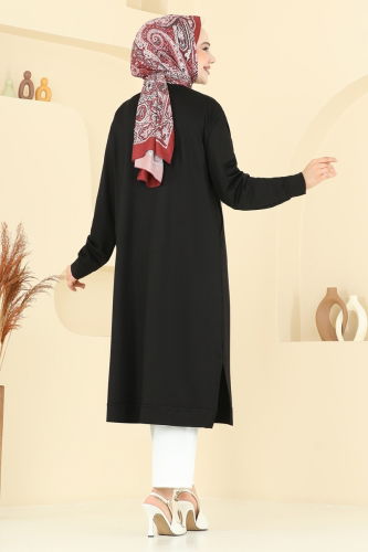 moda selvim Aksesuar Detay Tesettür Tunik 2701AYD574 Siyah - Thumbnail