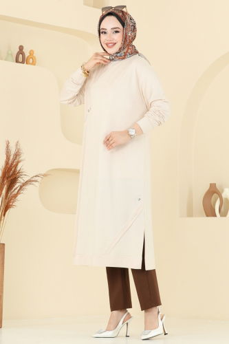 moda selvim Aksesuar Detay Tesettür Tunik 2701AYD574 Taş - Thumbnail
