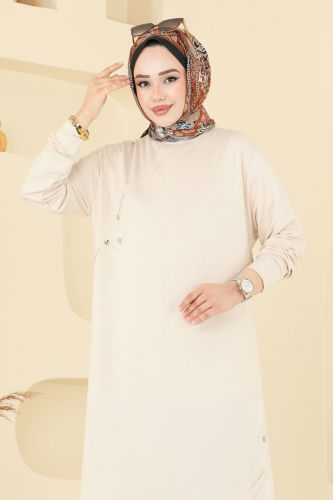 moda selvim Aksesuar Detay Tesettür Tunik 2701AYD574 Taş - Thumbnail