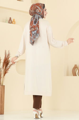 moda selvim Aksesuar Detay Tesettür Tunik 2701AYD574 Taş - Thumbnail
