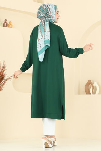 moda selvim Aksesuar Detay Tesettür Tunik 2701AYD574 Zümrüt - Thumbnail
