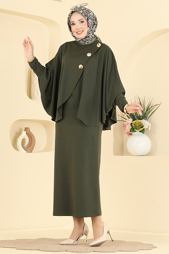 moda selvim Aksesuar Detaylı 2 li Takım 24055UKBK1160 Haki - Thumbnail