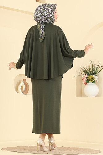 moda selvim Aksesuar Detaylı 2 li Takım 24055UKBK1160 Haki - Thumbnail