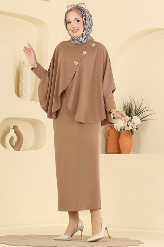 moda selvim Aksesuar Detaylı 2 li Takım 24055UKBK1160 Latte - Thumbnail
