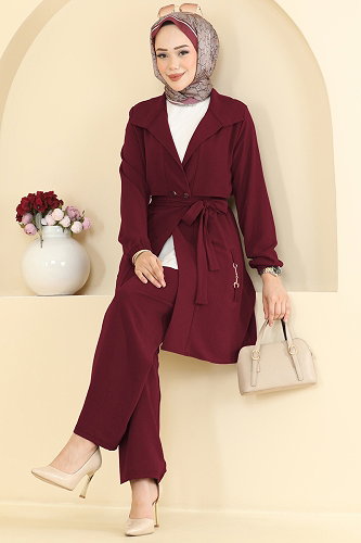 moda selvim Aksesuar Detaylı 2 Lİ Takım PL9241 Bordo - Thumbnail