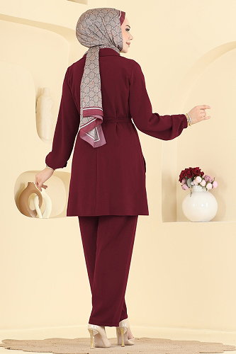 moda selvim Aksesuar Detaylı 2 Lİ Takım PL9241 Bordo - Thumbnail