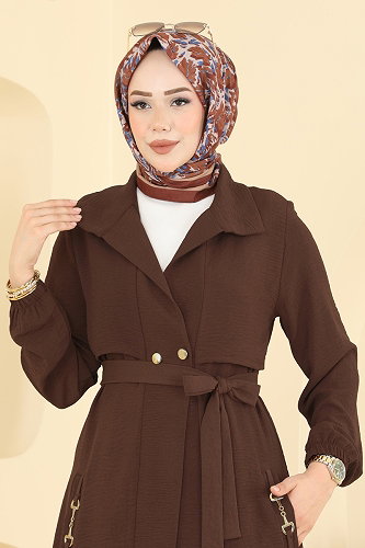 moda selvim Aksesuar Detaylı 2 Lİ Takım PL9241 Koyu Kahve - Thumbnail