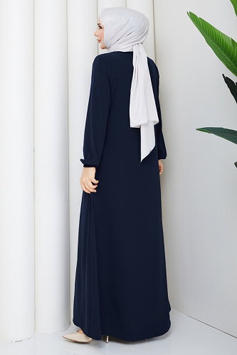 moda selvim Aksesuar Detaylı Fularlı Ferace 2130OZT1013 Laci - Thumbnail