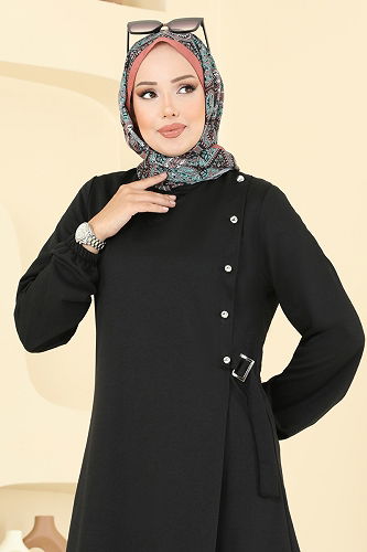 moda selvim Aksesuar Detaylı İki İp Takım PL9166 Siyah - Thumbnail