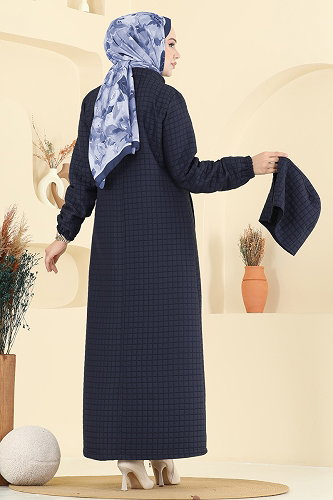 moda selvim Aksesuar Detaylı Kapitone Ferace 2070DFL152 Koyu Laci - Thumbnail