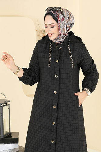 moda selvim Aksesuar Detaylı Kapitone Ferace 2070DFL152 Siyah - Thumbnail