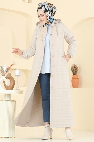 moda selvim Aksesuar Detaylı Kapitone Ferace 2070DFL152 Taş - Thumbnail