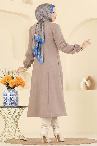 moda selvim Aksesuar Detaylı Kaşe Kaban 8195AB368 Vizyon - Thumbnail