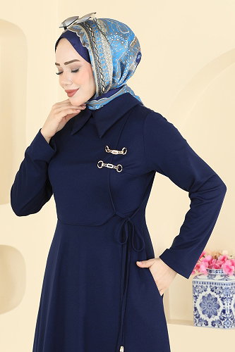 moda selvim Aksesuar Detaylı Kemerli Elbise 2855SL432 Laci - Thumbnail