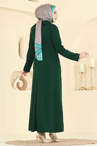 moda selvim Aksesuar Detaylı Kemerli Elbise 2855SL432 Zümrüt - Thumbnail