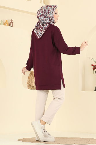 moda selvim Aksesuar Detaylı Modal Tunik 1018ETT926 Bordo - Thumbnail