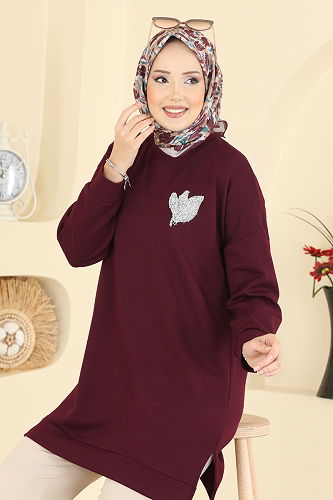 moda selvim Aksesuar Detaylı Modal Tunik 1018ETT926 Bordo - Thumbnail