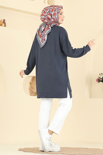 moda selvim Aksesuar Detaylı Modal Tunik 1018ETT926 Füme - Thumbnail