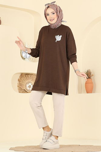 moda selvim Aksesuar Detaylı Modal Tunik 1018ETT926 Kahve - Thumbnail
