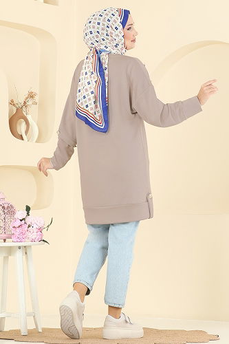moda selvim Aksesuar Düğme Detaylı Tunik 2727AYD574 Taş - Thumbnail
