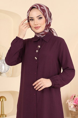 moda selvim Aksesuar Düğmeli 2 li Takım 173NZRK1200 Bordo - Thumbnail