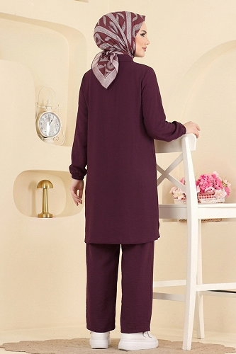 moda selvim Aksesuar Düğmeli 2 li Takım 173NZRK1200 Bordo - Thumbnail