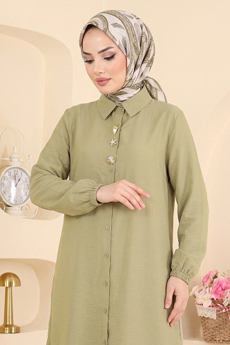 moda selvim Aksesuar Düğmeli 2 li Takım 173NZRK1200 Çağla - Thumbnail