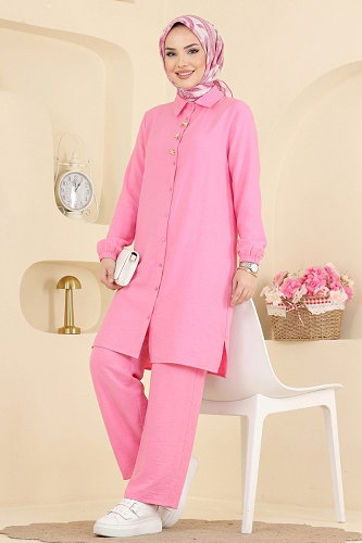 moda selvim Aksesuar Düğmeli 2 li Takım 173NZRK1200 Pembe - Thumbnail