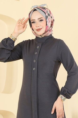 moda selvim Aksesuar Düğmeli 2 lİ Takım 24046UKBK1160 Antrasit - Thumbnail