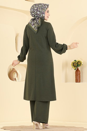moda selvim Aksesuar Düğmeli 2 lİ Takım 24046UKBK1160 Haki - Thumbnail