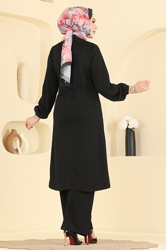 moda selvim Aksesuar Düğmeli 2 lİ Takım 24046UKBK1160 Siyah - Thumbnail