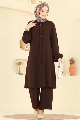 S.L. - Aksesuar Düğmeli Aerobin Takım 2621SL432 Koyu Kahve