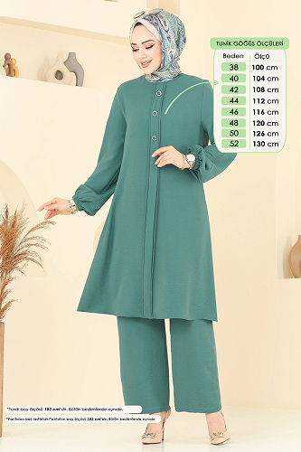 moda selvim Aksesuar Düğmeli Aerobin Takım 2621SL432 Mint - Thumbnail