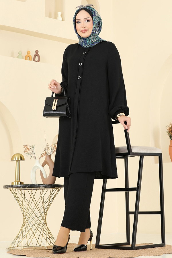 S.L. - Aksesuar Düğmeli Aerobin Takım 2621SL432 Siyah
