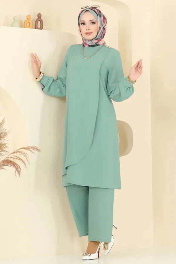 Modaselvim SEPETTE NET %20+%20 İNDİRİM Aksesuar Düğmeli Aerobin Takım 448DVL817 Mint