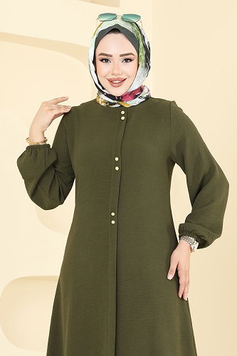 moda selvim Aksesuar Düğmeli Aerobin Tunik 0175BG354 Haki - Thumbnail