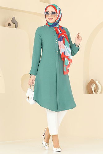 moda selvim Aksesuar Düğmeli Aerobin Tunik 1027BM387 Mint - Thumbnail