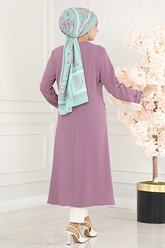 moda selvim Aksesuar Düğmeli Aerobin Tunik 6874S324 Lila - Thumbnail