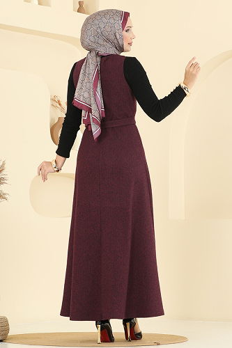 moda selvim Aksesuar Düğmeli Balıksırtı Jile 24001UKB139 Bordo - Thumbnail