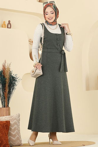 moda selvim Aksesuar Düğmeli Balıksırtı Jile 24001UKB139 Haki - Thumbnail