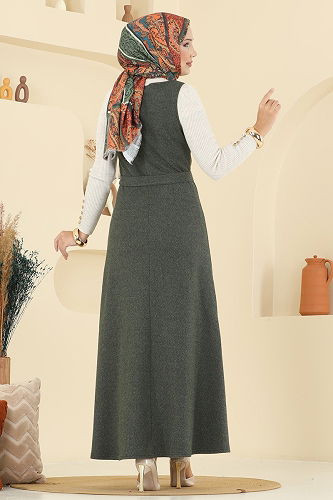 moda selvim Aksesuar Düğmeli Balıksırtı Jile 24001UKB139 Haki - Thumbnail