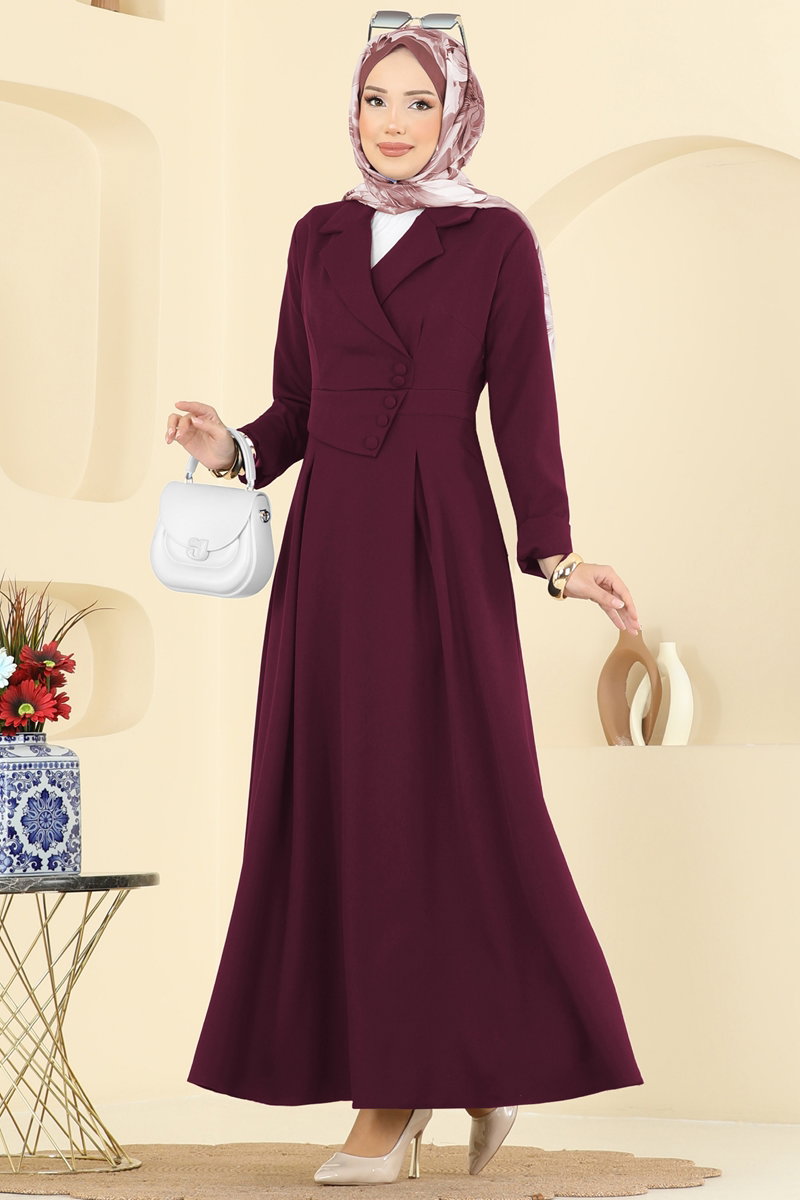 Aksesuar Düğmeli Dabıl Elbise 2746SL432 Bordo