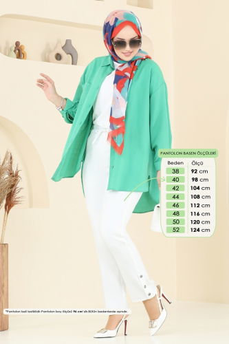 moda selvim Aksesuar Düğmeli Dabıl Pantolon 6627YG95 Ekru - Thumbnail